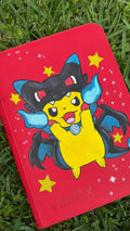 Spark Mouse in Black Flame Dragon Hoodie Binder - hand-painted Black / Blue Flame card binder cover