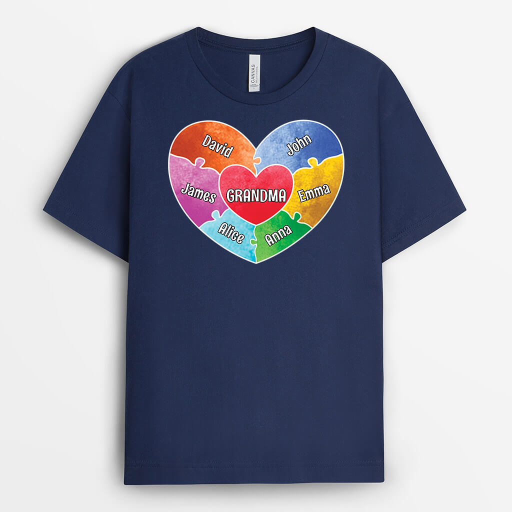 Personalized Grandma Puzzle Heart T-shirt