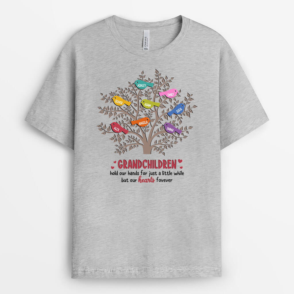 Personalized Grandchildren Hold Our Hands For Just A While But Our Hearts Forever T-shirt