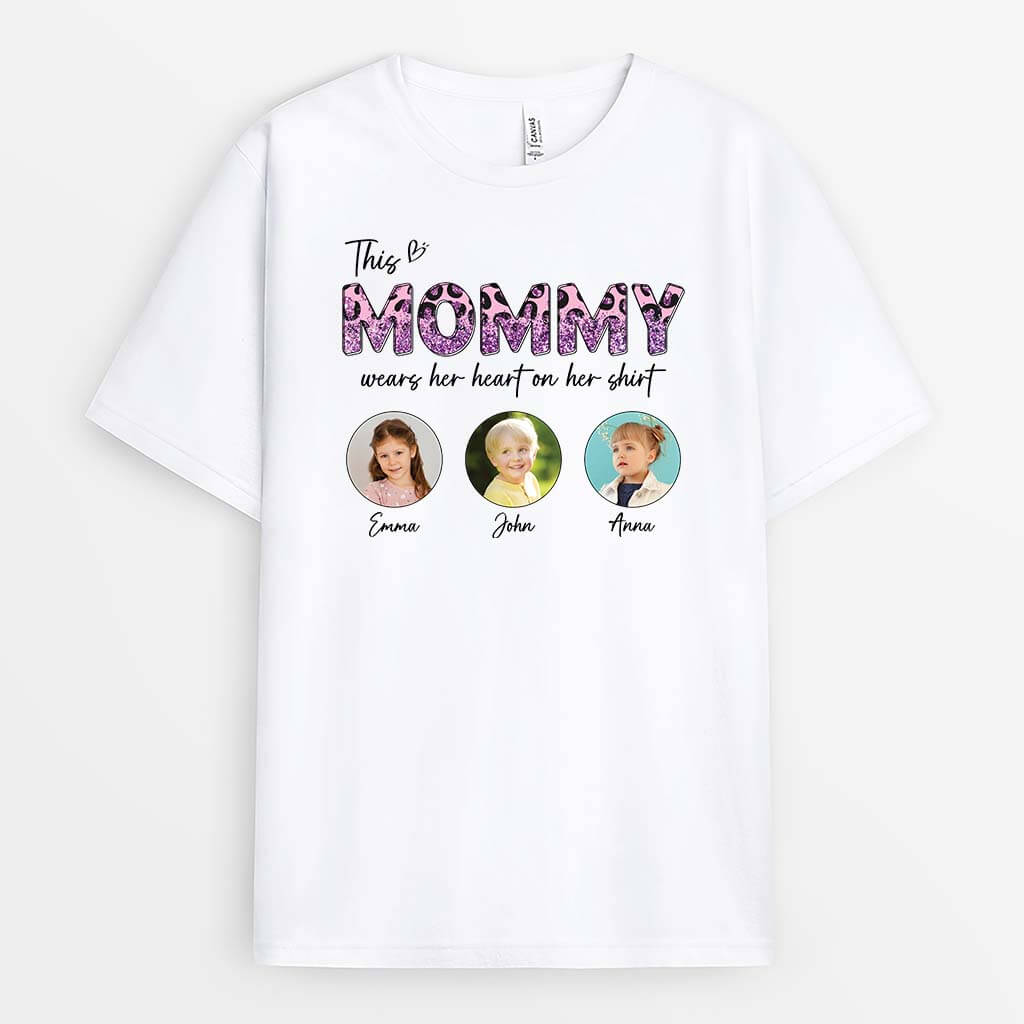 Personalized This Mommy Wears Her Heart On Her Shirt T-shirt
