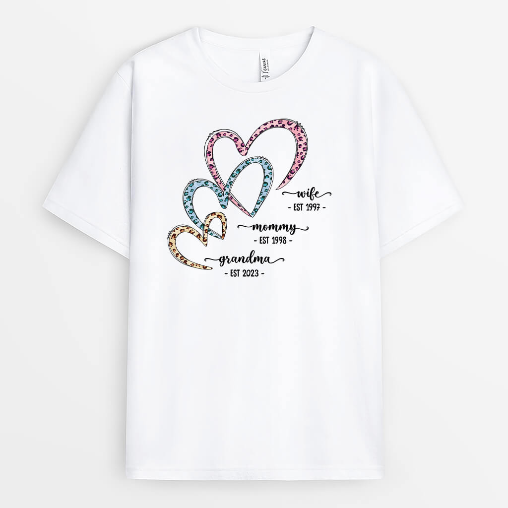 Personalized Wife Mommy Grandma Hearts T-shirt