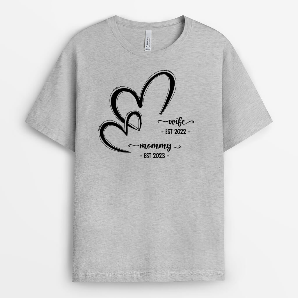 Personalized Wife Mommy Grandma Hearts T-shirt