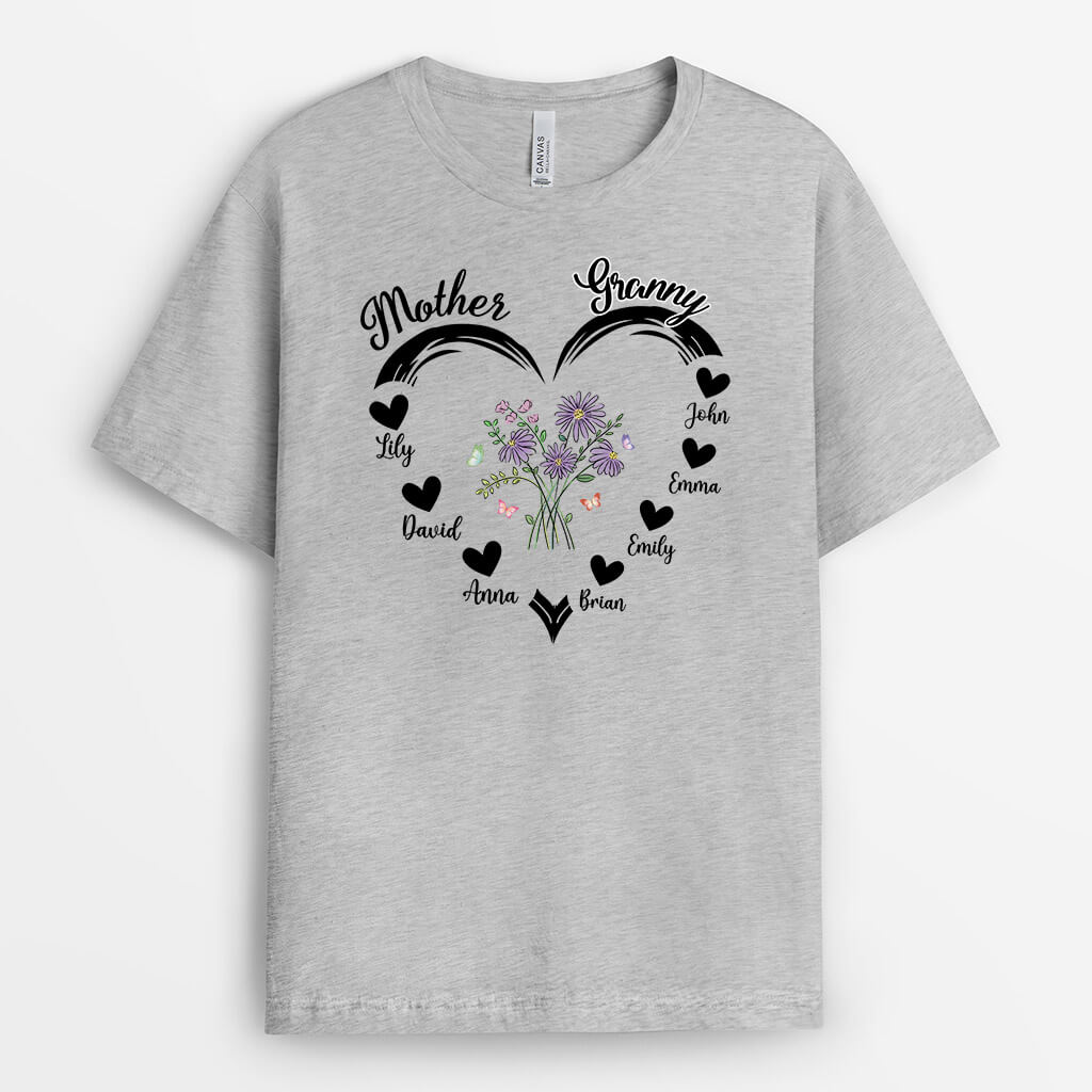Personalized Mom's Flowers Hearts T-shirt