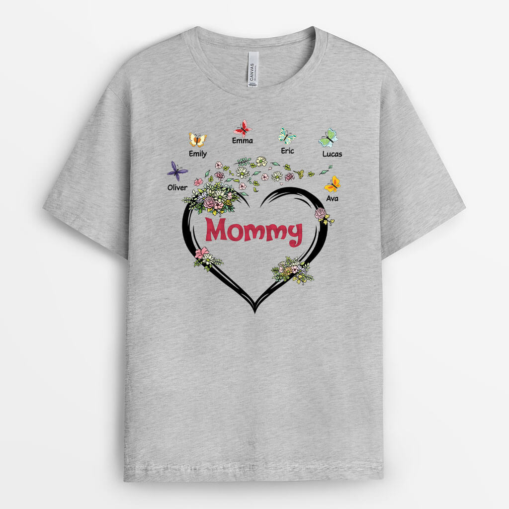 Personalized Grandma Flowers Butterfly T-shirt