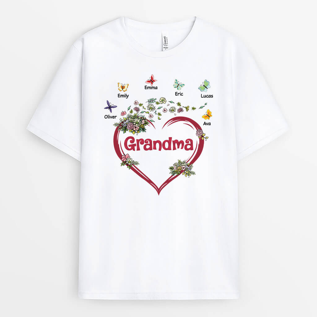 Personalized Grandma Flowers Butterfly T-shirt