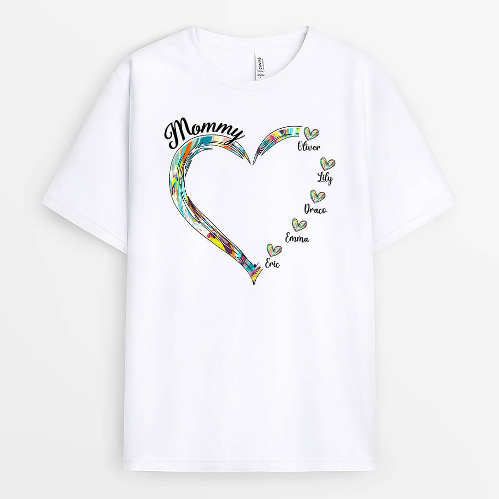 Personalized Colorful Mom Hearts T-shirt