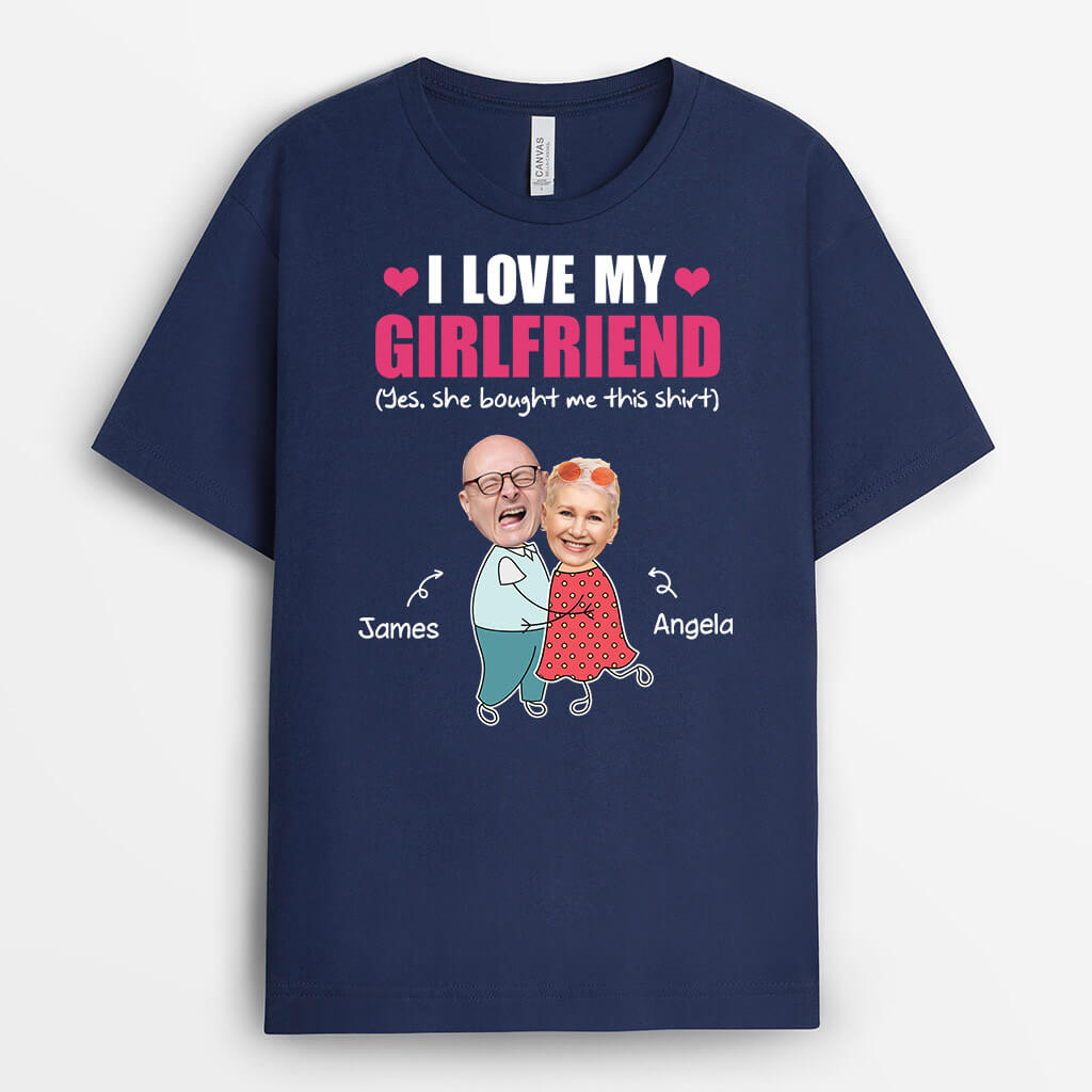 I Love My Girlfriend Funny Printed Couple's Face - Personalized T-shirt For Couple