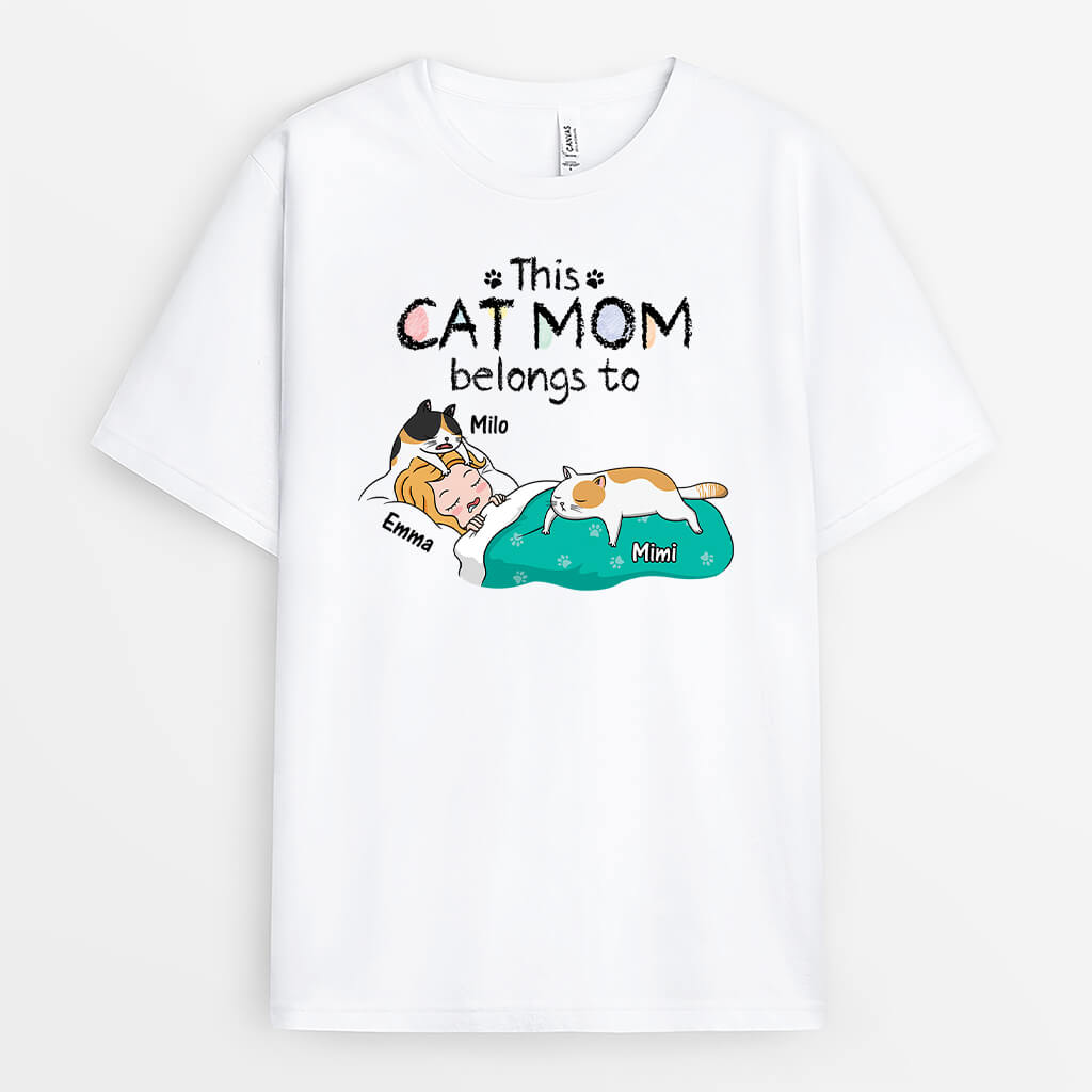 This Cat Mom Belongs To Woman Sleeping - Personalized T-shirt For Cat Lovers