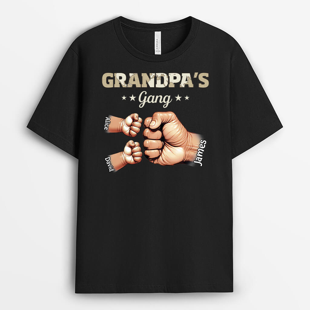 Grandpa's Gang, Fist Bump Grandpa With Kids - Personalized T-shirt For Grandpa