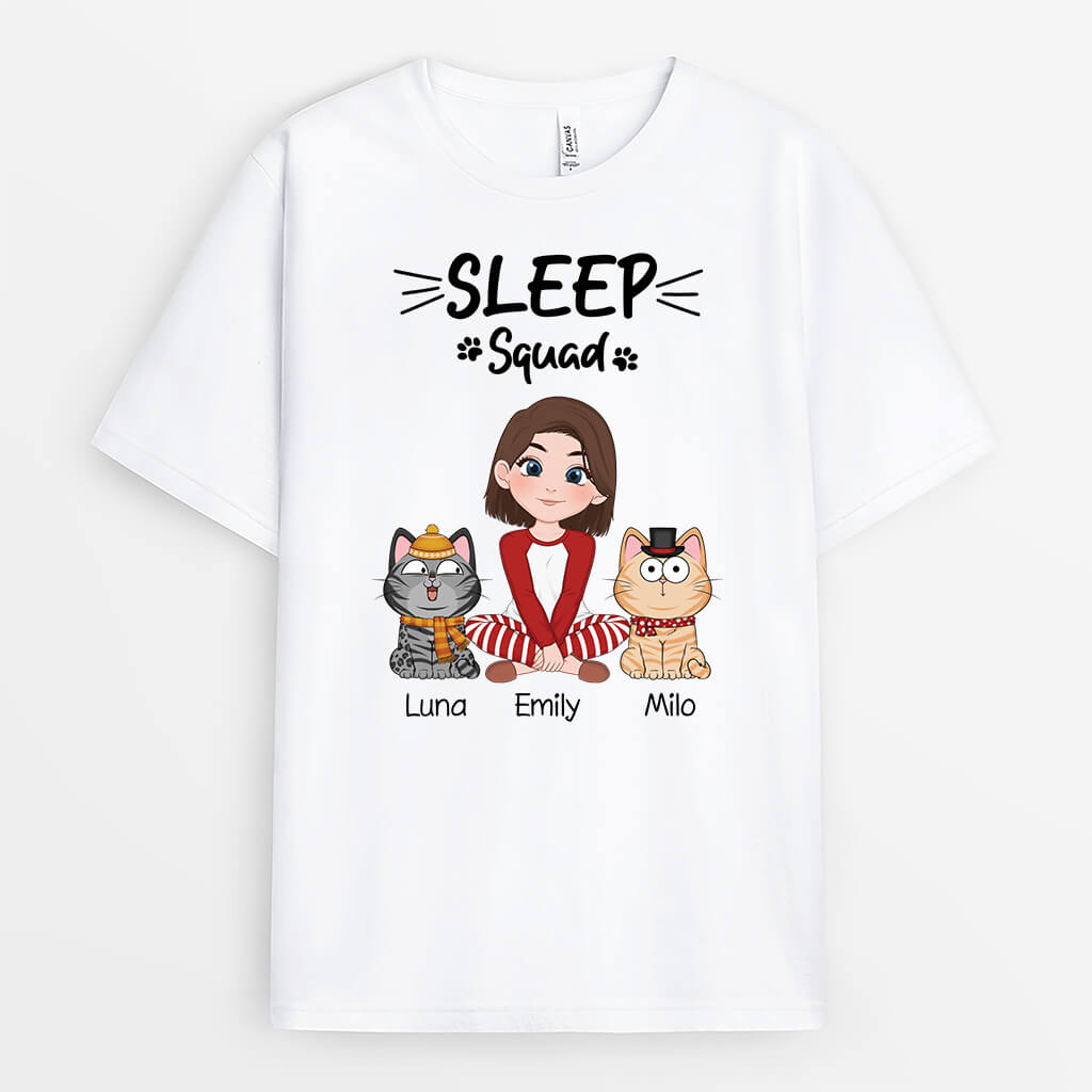 Personalized Sleep Squad Cats T-shirt - Personalized Gifts For Cat Lovers