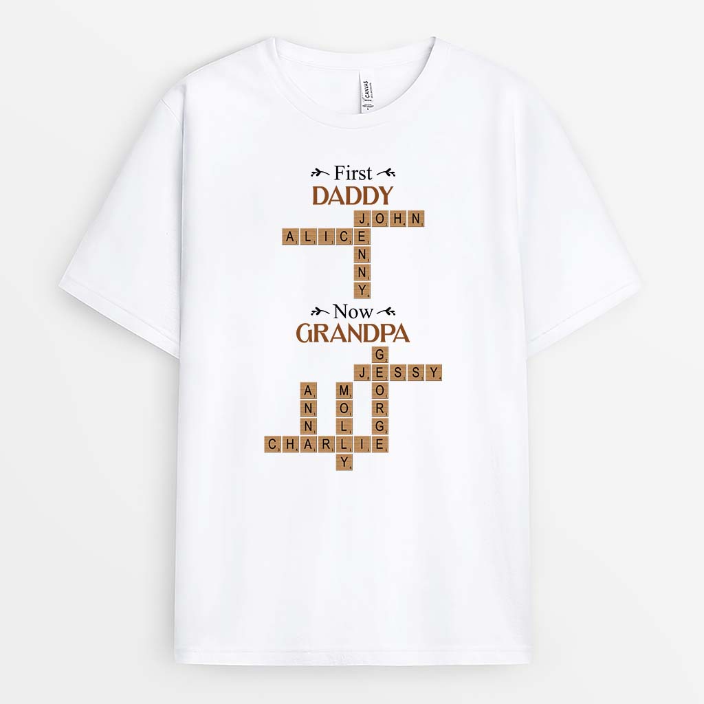 First Daddy, Now Grandpa Crossword T-shirt - Personalized Gifts For Grandpa