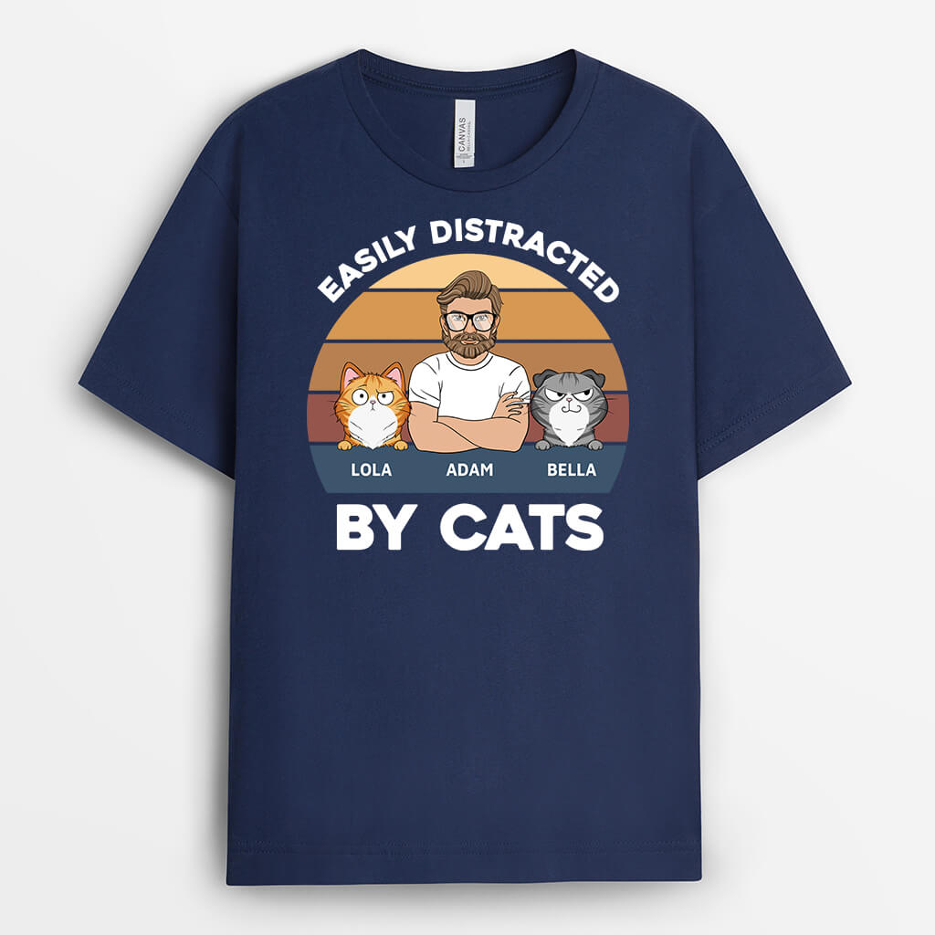 Easily Distracted By Cats T-Shirt - Personalized Gifts For Cat Lovers