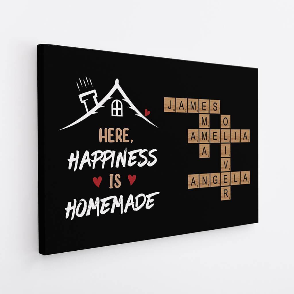 Here Happiness Is Homemade Crossword Canvas - Personalised Family Gifts