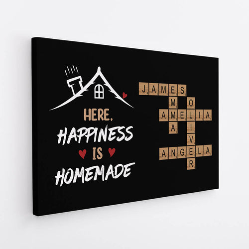 Here Happiness Is Homemade Crossword Canvas - Personalised Family Gifts