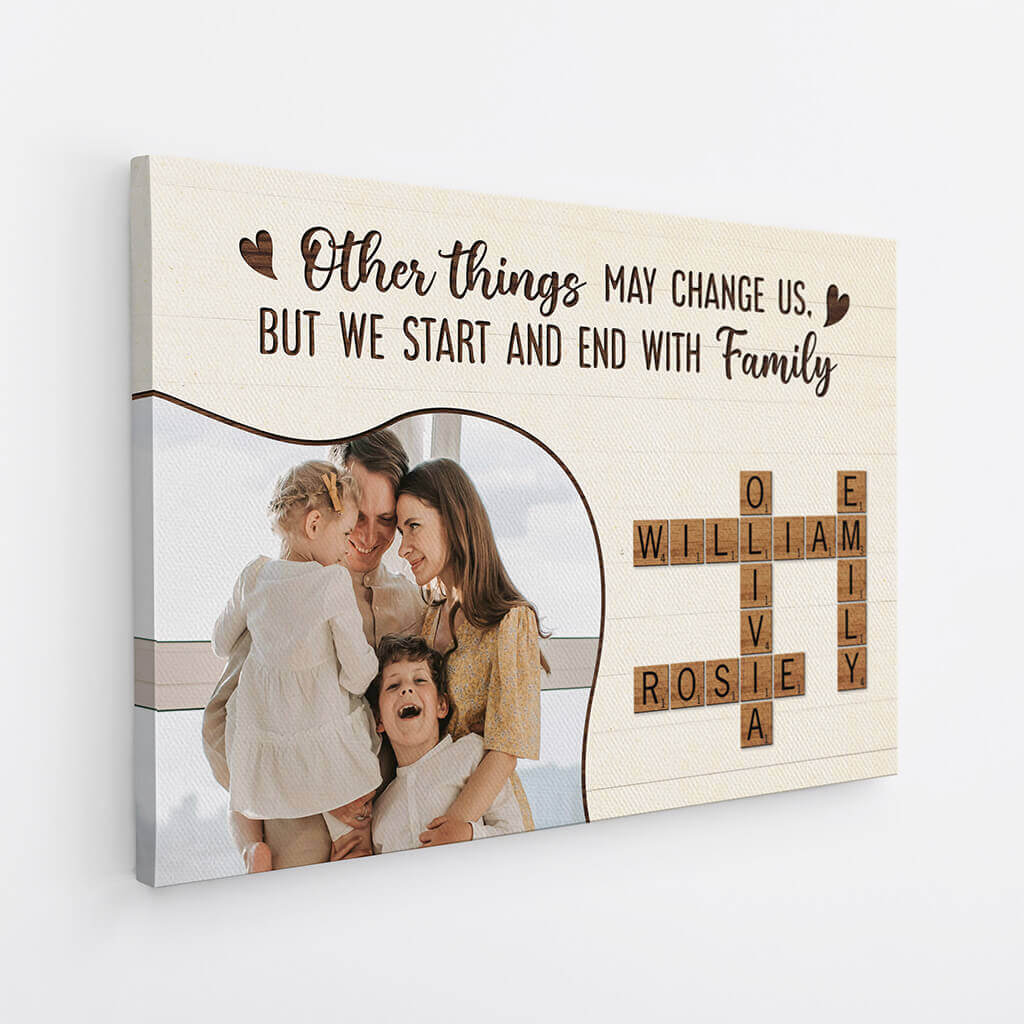 Other Things May Change Us But We Start And End With Family - Personalized Family Photo Canvas