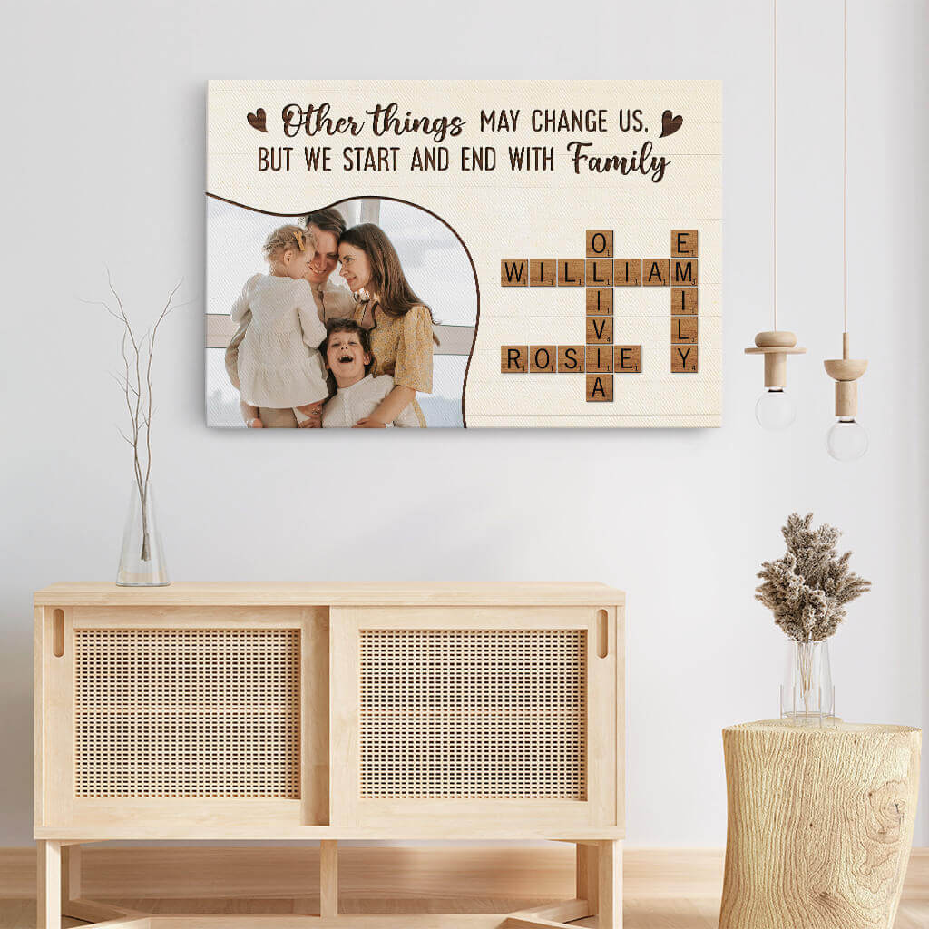 Other Things May Change Us But We Start And End With Family - Personalized Family Photo Canvas