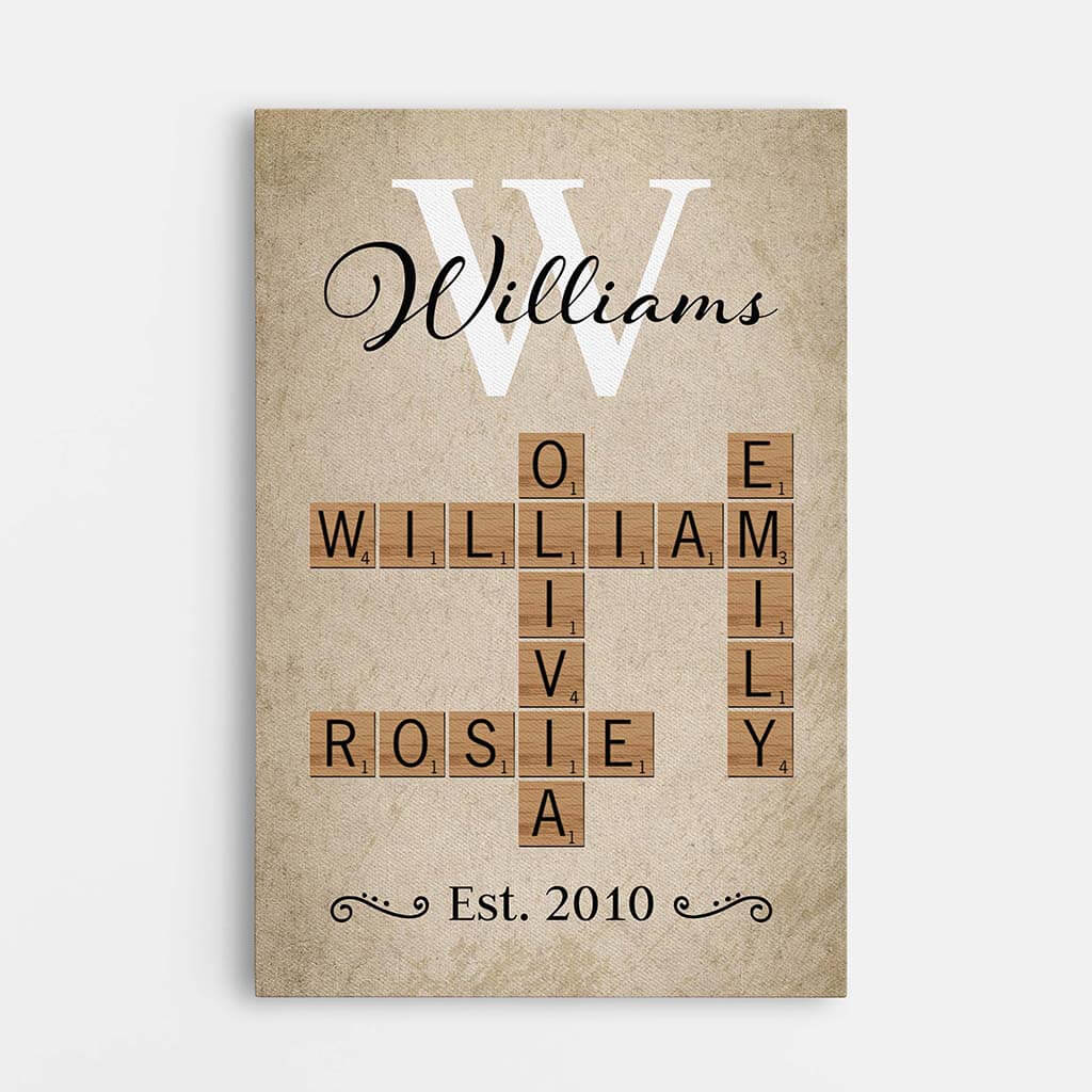 Family Crossword Vintage Canvas - Family Personalized Gifts