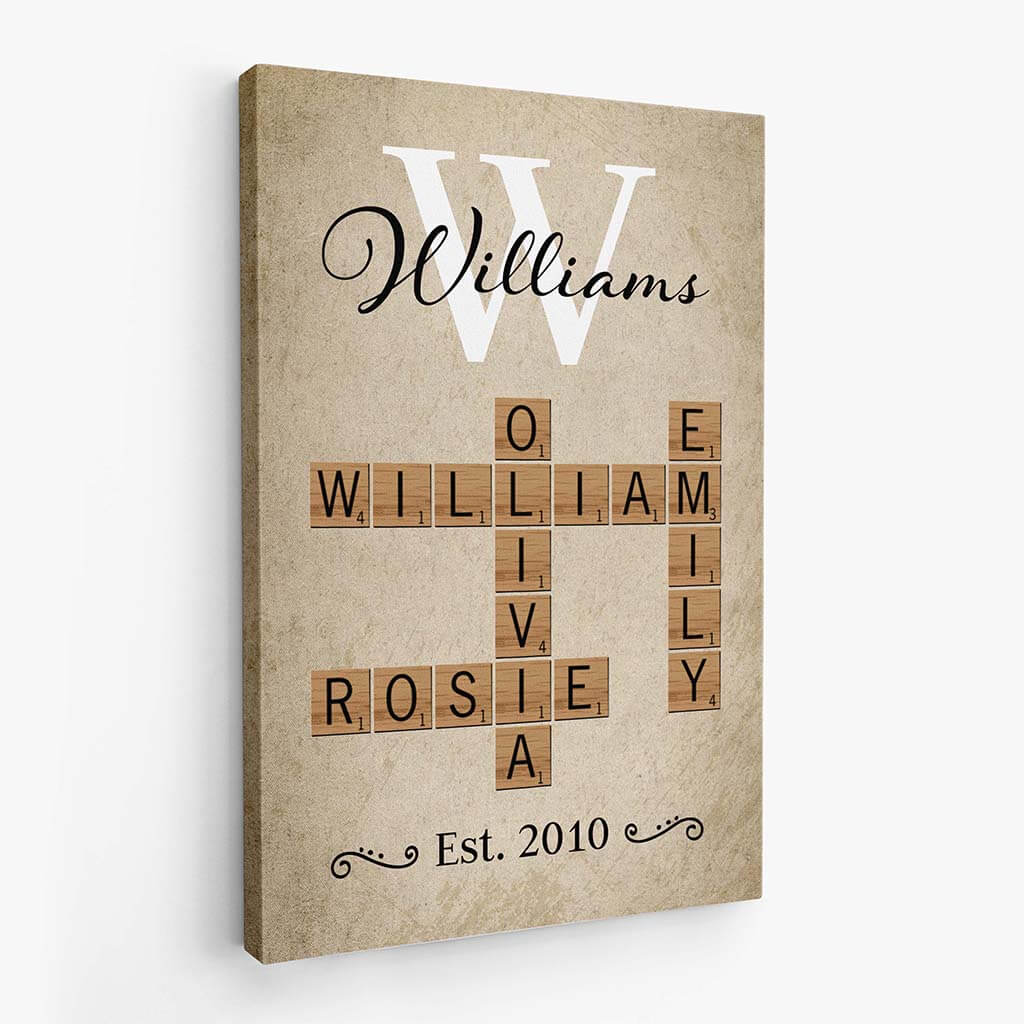 Family Crossword Vintage Canvas - Family Personalized Gifts