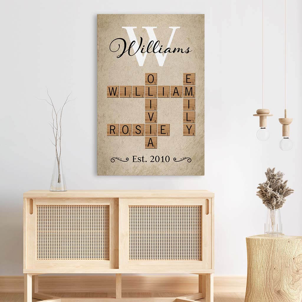 Family Crossword Vintage Canvas - Family Personalized Gifts