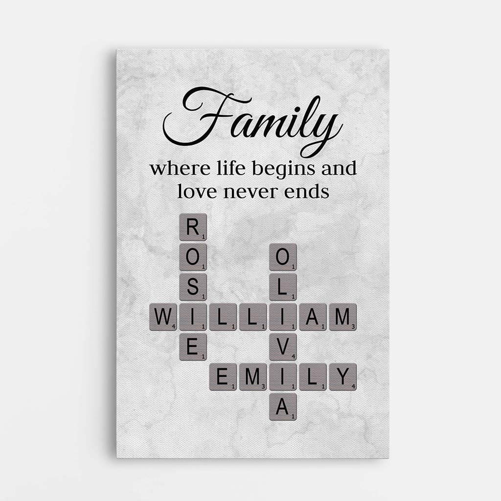 Family Where Life Begins Canvas - Custom Crossword Print