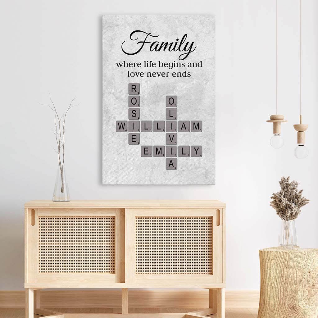 Family Where Life Begins Canvas - Custom Crossword Print