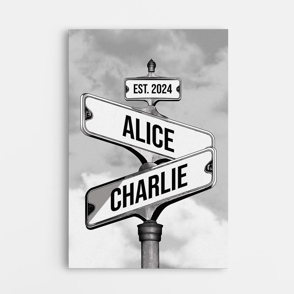 Vintage Street Sign Canvas - Personalized Gifts for Couple