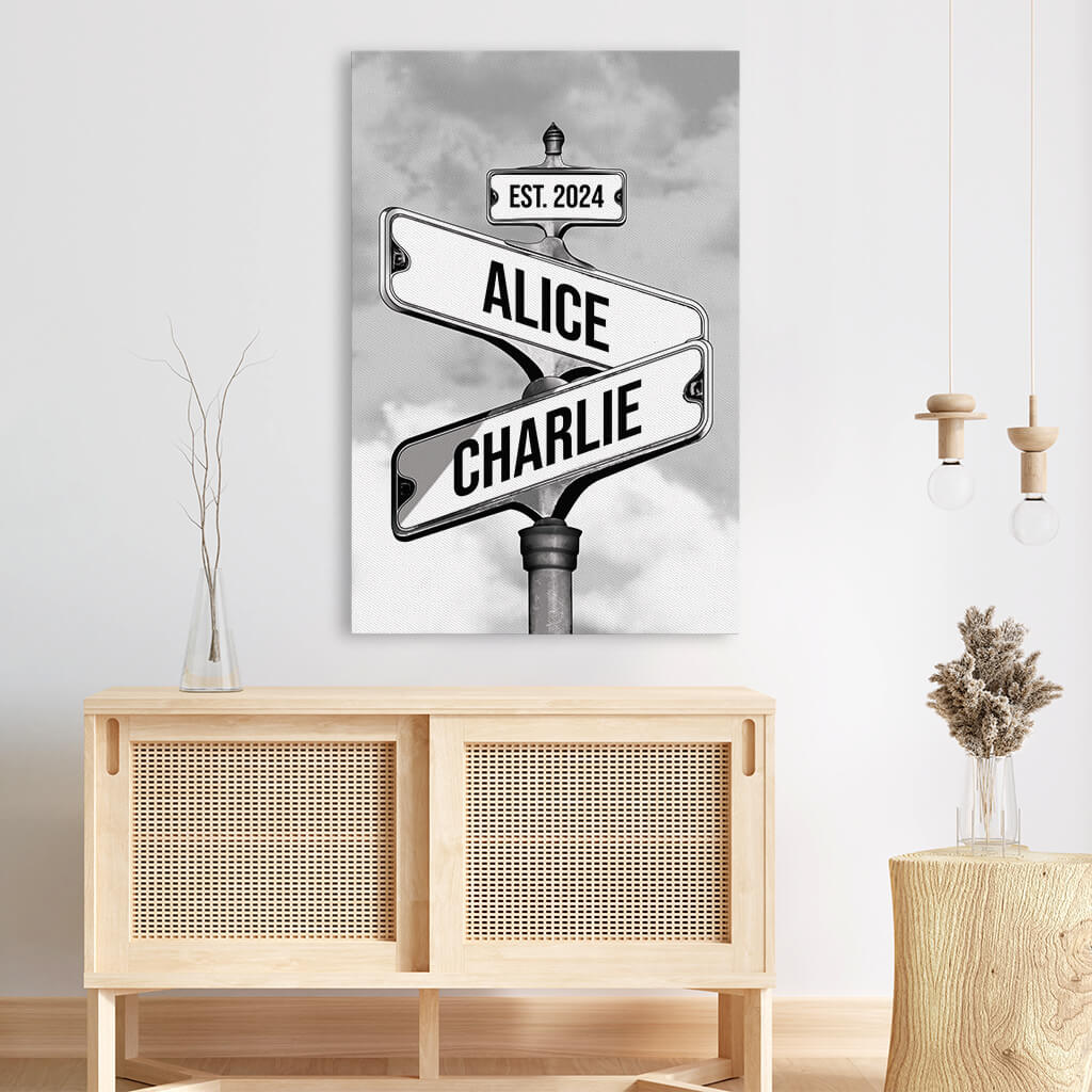 Vintage Street Sign Canvas - Personalized Gifts for Couple