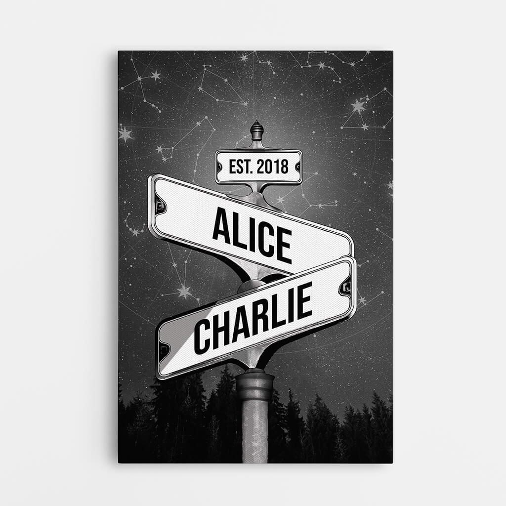 Personalized Name Vintage Street Sign Star Canvas for Couple