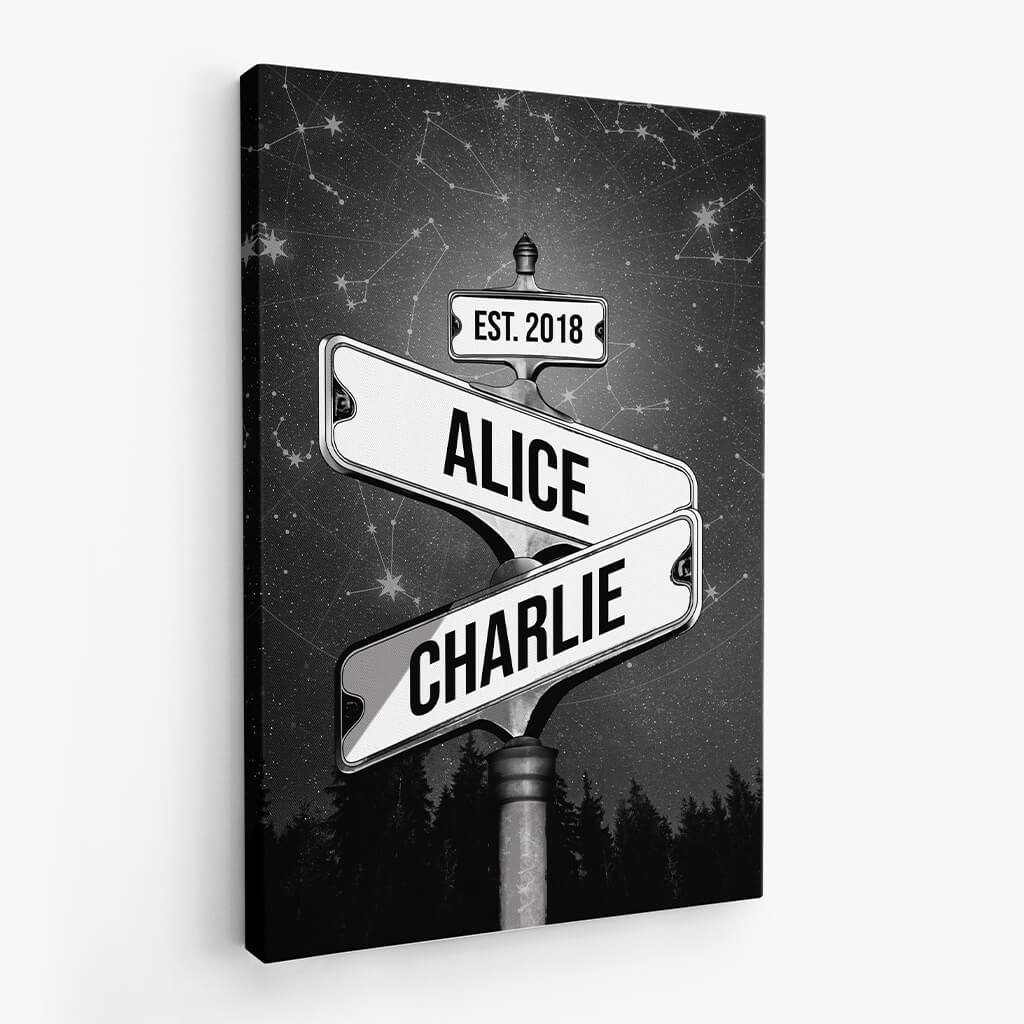 Personalized Name Vintage Street Sign Star Canvas for Couple