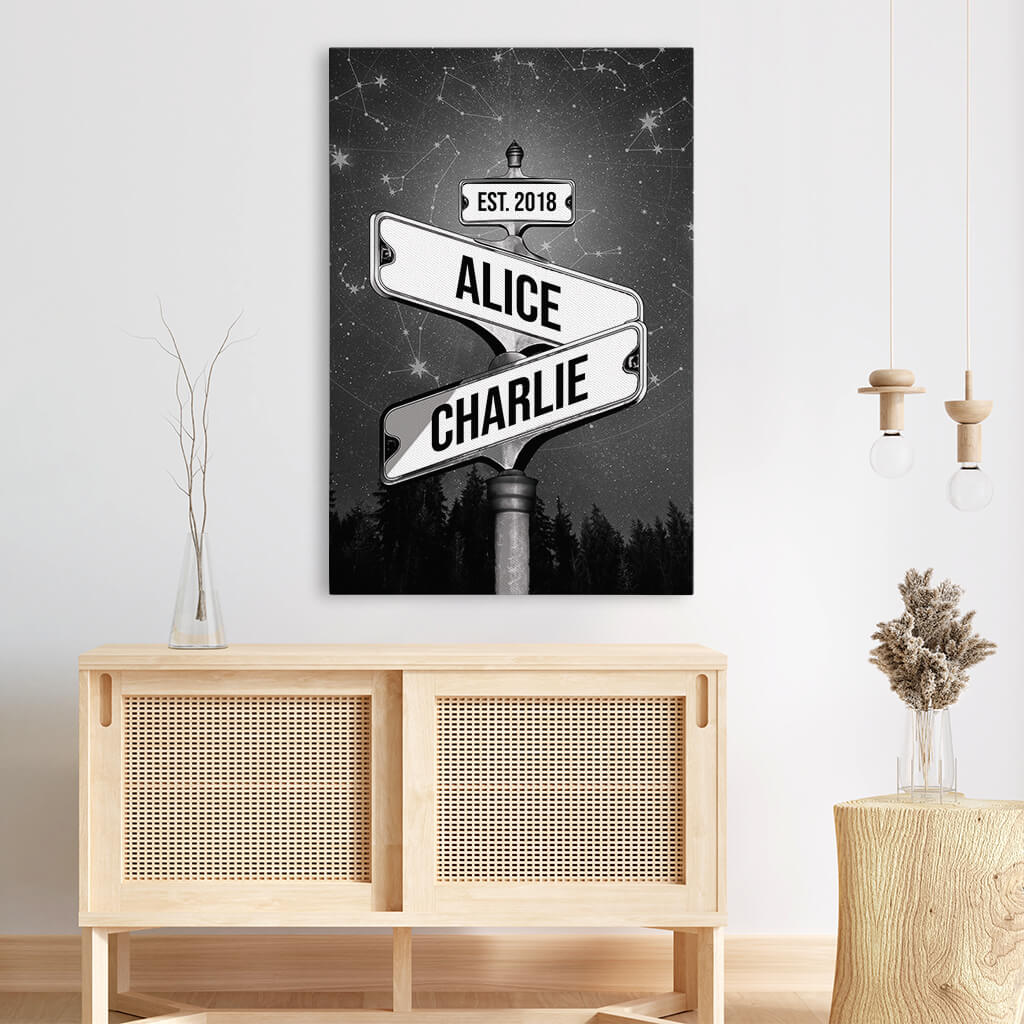 Personalized Name Vintage Street Sign Star Canvas for Couple