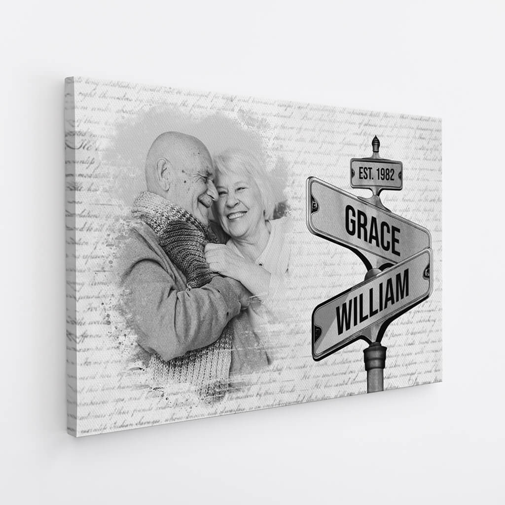 Personalized Vintage Street Sign Photo Canvas for Couple
