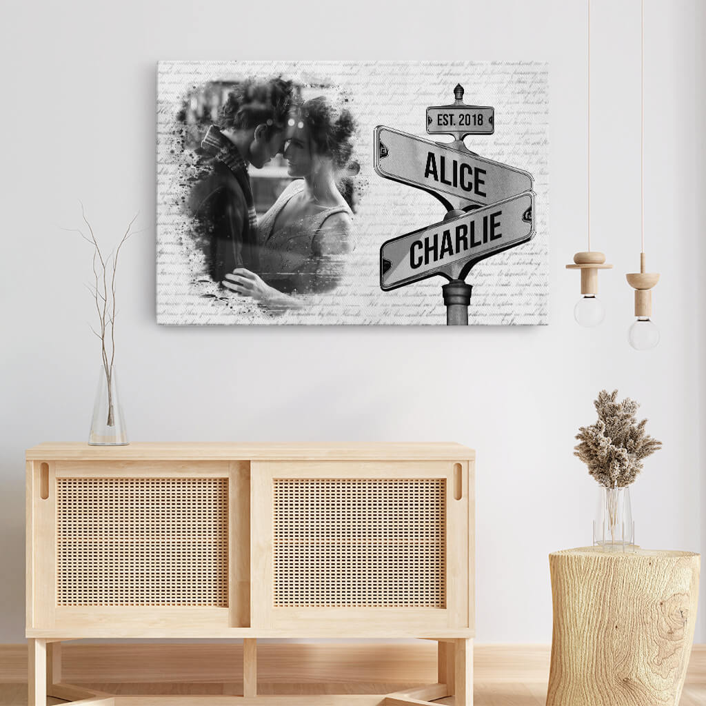 Personalized Vintage Street Sign Photo Canvas for Couple