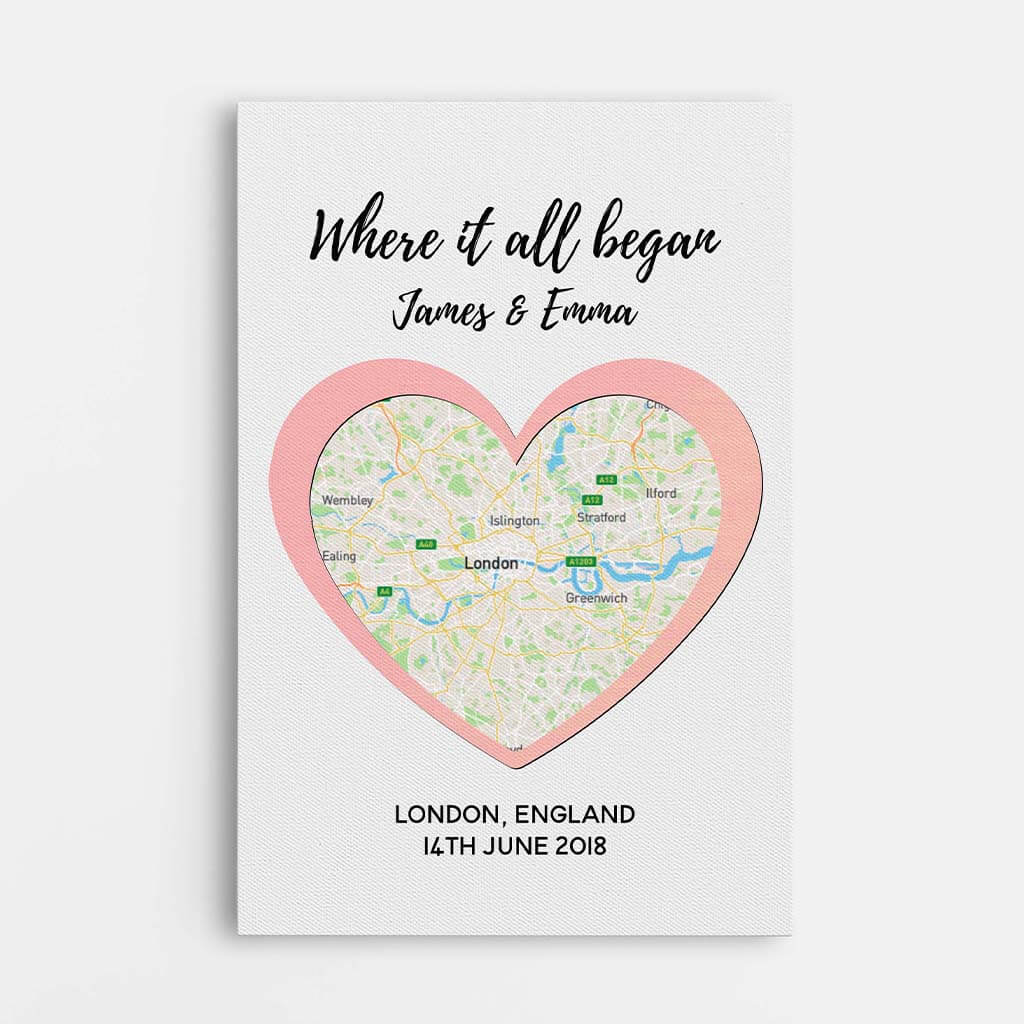 Where It All Began Map Canvas - Customized Presents for Couple
