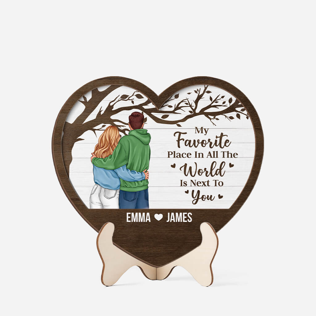 My Favorite Place In All The World Is Next To You Wooden Plaque - Personalized Gifts for Couple