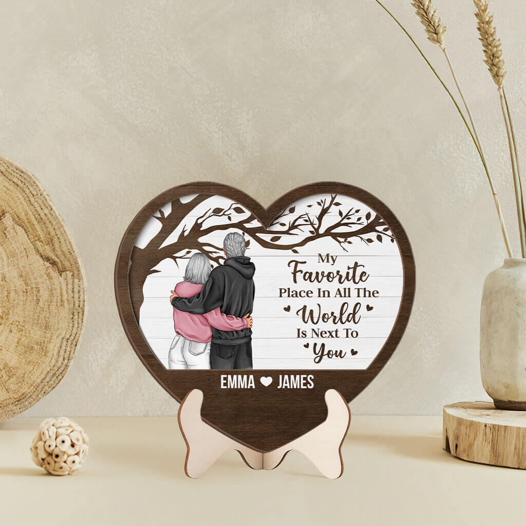 My Favorite Place In All The World Is Next To You Wooden Plaque - Personalized Gifts for Couple