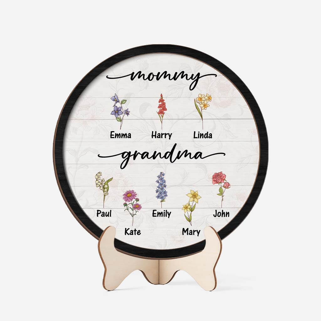 Mommy Grandma Flowers Wooden Plaque - Custom Gifts for Grandma/Mom