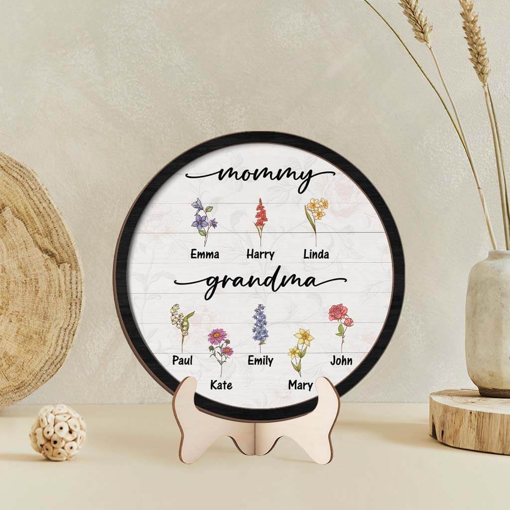 Mommy Grandma Flowers Wooden Plaque - Custom Gifts for Grandma/Mom