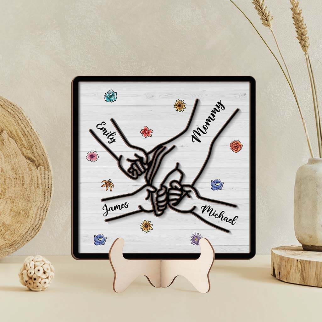 Holding Grandma's/Mom's Hand Wooden Plaque - Personalized Gift for Grandma/Mom