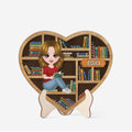 A Girl Who Loves Reading Heart-shaped Bookshelf Wooden Plaque - Personalized Gifts for Book Lovers