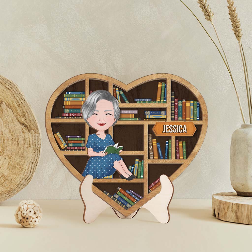 A Girl Who Loves Reading Heart-shaped Bookshelf Wooden Plaque - Personalized Gifts for Book Lovers