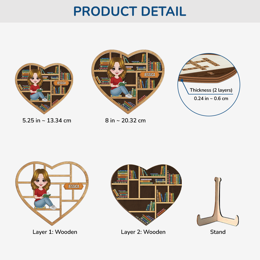 A Girl Who Loves Reading Heart-shaped Bookshelf Wooden Plaque - Personalized Gifts for Book Lovers