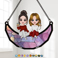 Friends Sitting On The Moon - Personalized Window Hanging Suncatcher Ornament for Friends
