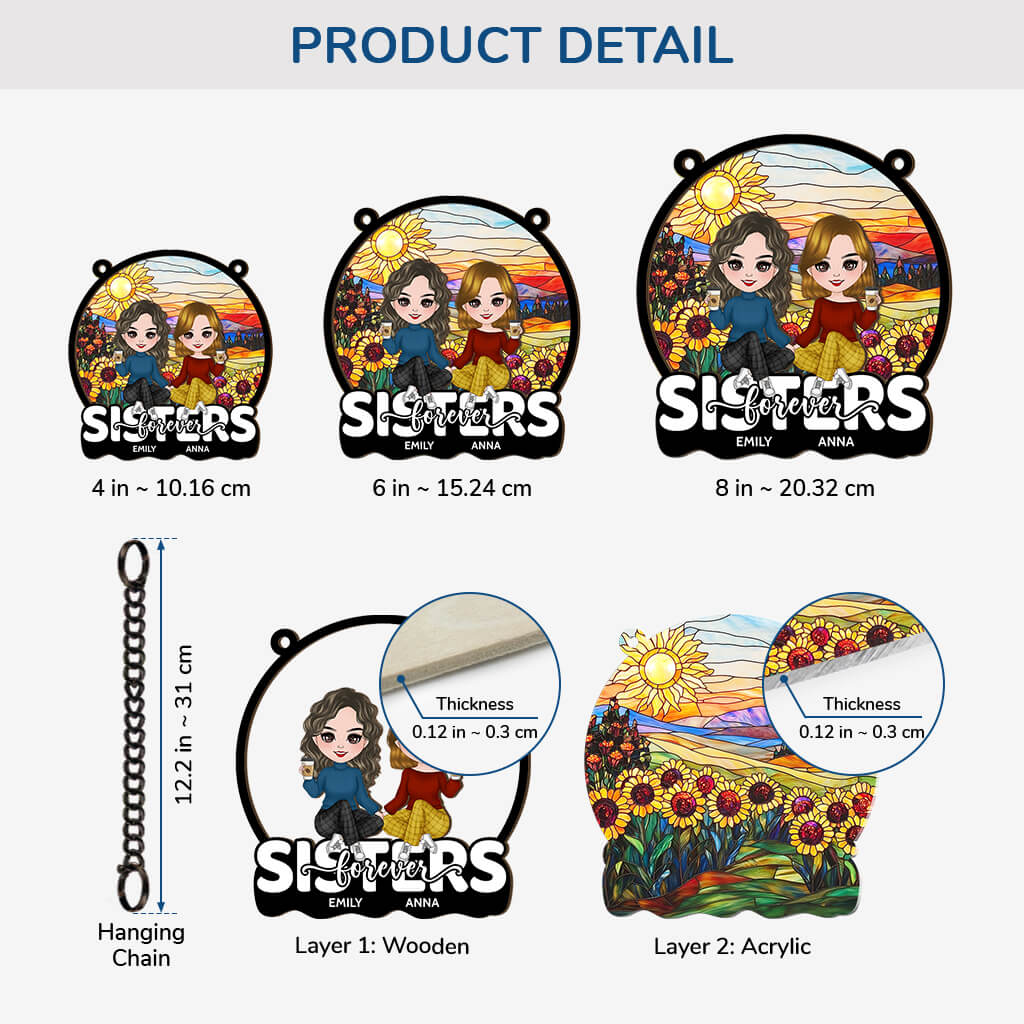 Sisters Forever - Personalized Window Hanging Suncatcher Ornament - Custom Gifts for Friends and Sisters