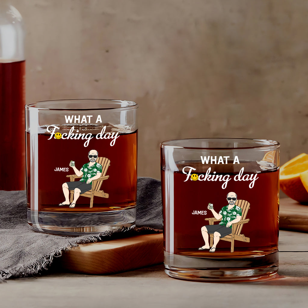 Custom What a Fucking Day Whiskey Glass - Funny Gifts for Men