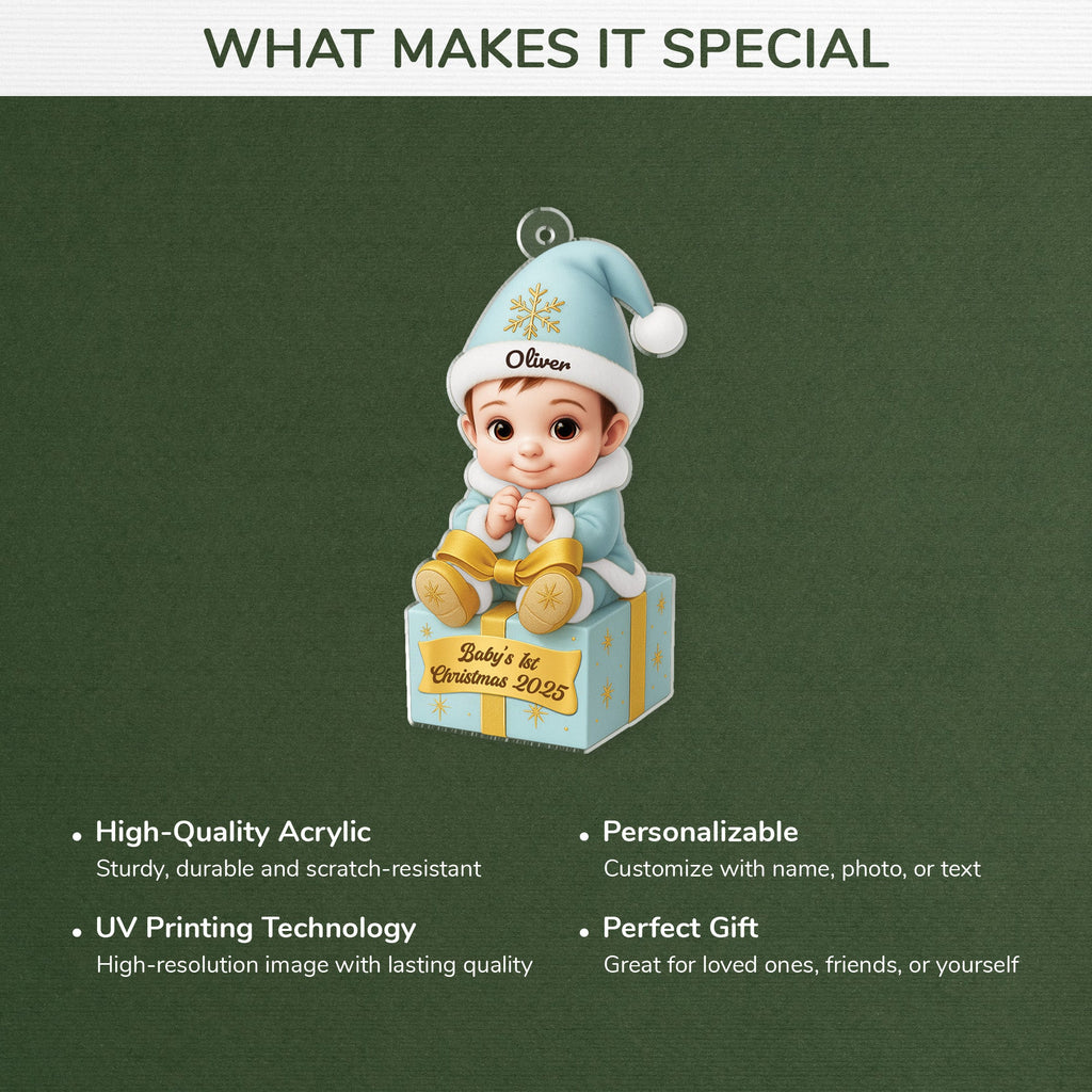 3D Effect Personalized Acrylic Christmas Ornaments for Newborns