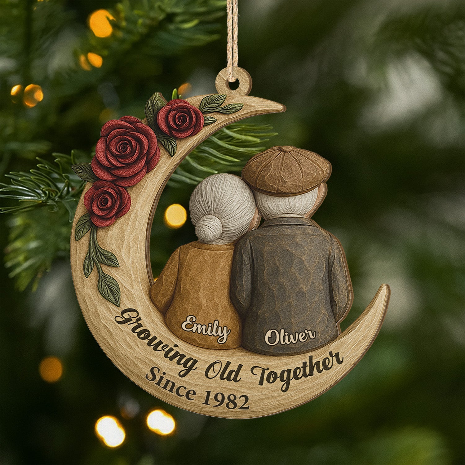 Custom 1 Layered Wood Growing Old Together Since Ornament for Couples