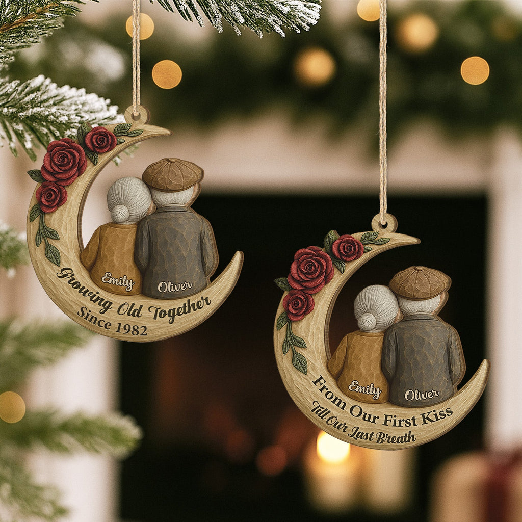 Custom 1 Layered Wood Growing Old Together Since Ornament for Couples