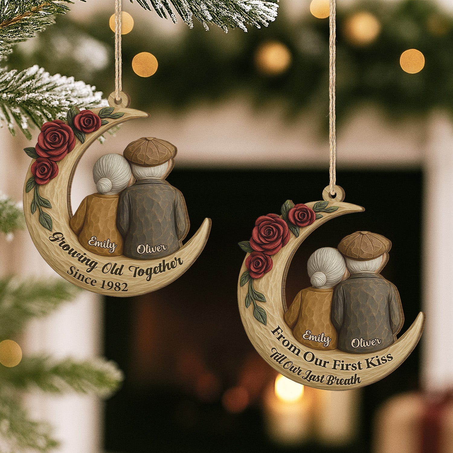 Custom 1 Layered Wood Growing Old Together Since Ornament for Couples