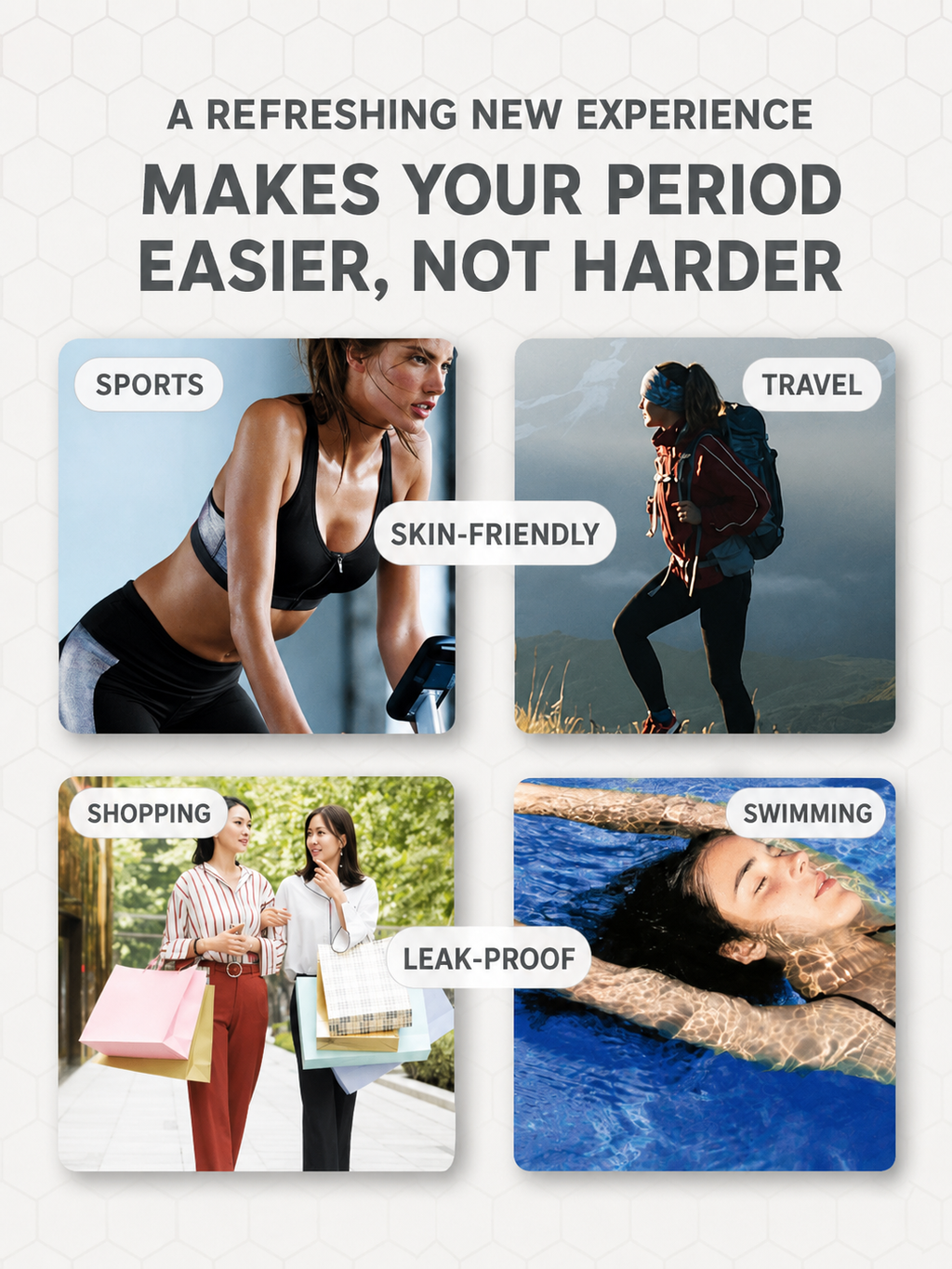 Menstrual cup, silicone, suitable for swimming during menstruation.