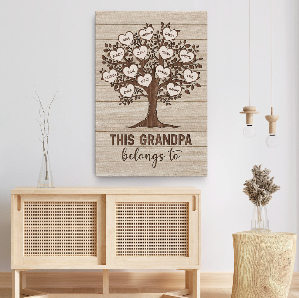 This Grandma/Grandpa Belongs To Canvas - Custom Family Tree Gifts